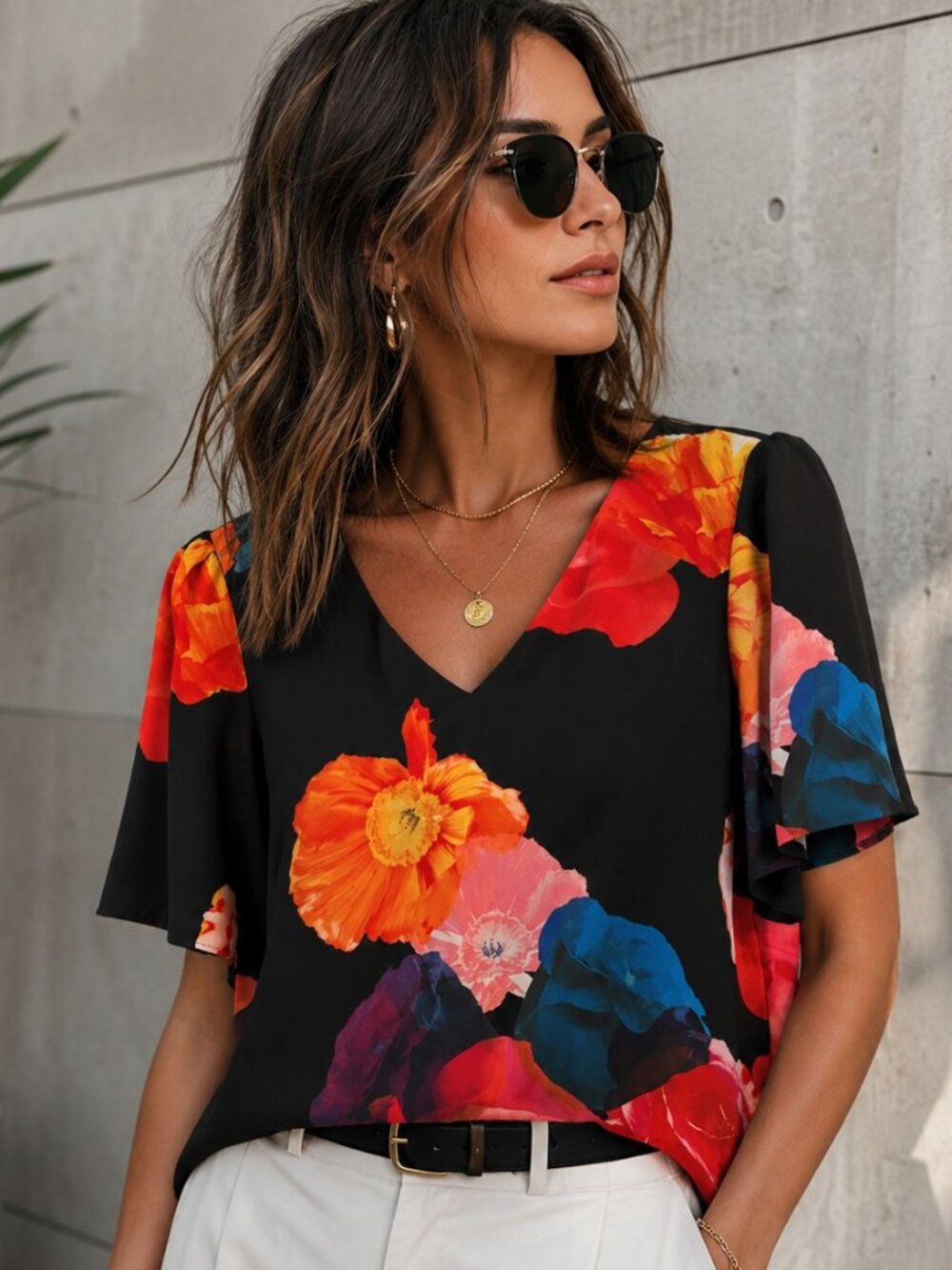 Babaton by Aritzia Floral V-Neck Blouse | Size Medium